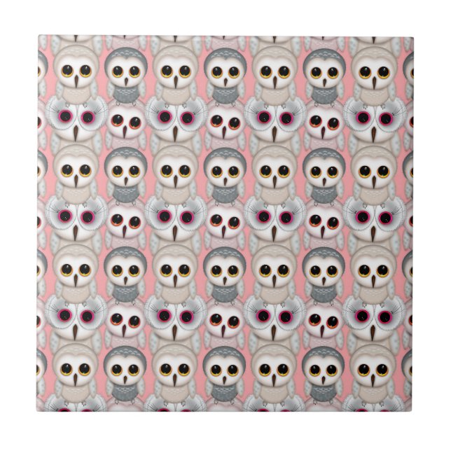 Baby Owls on Pink Pattern Ceramic Tile (Front)