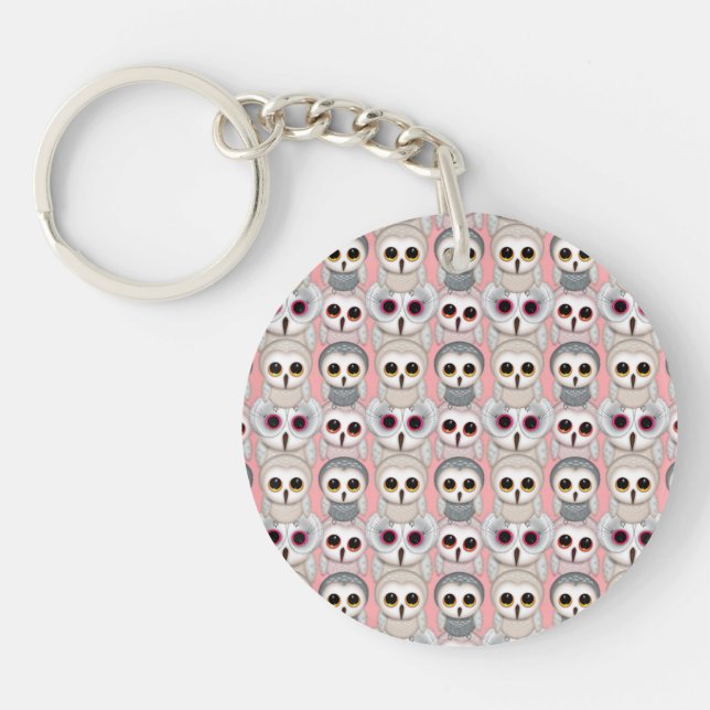 Baby Owls on Pink Pattern Keychain (Front)