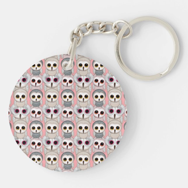 Baby Owls on Pink Pattern Keychain (Back)