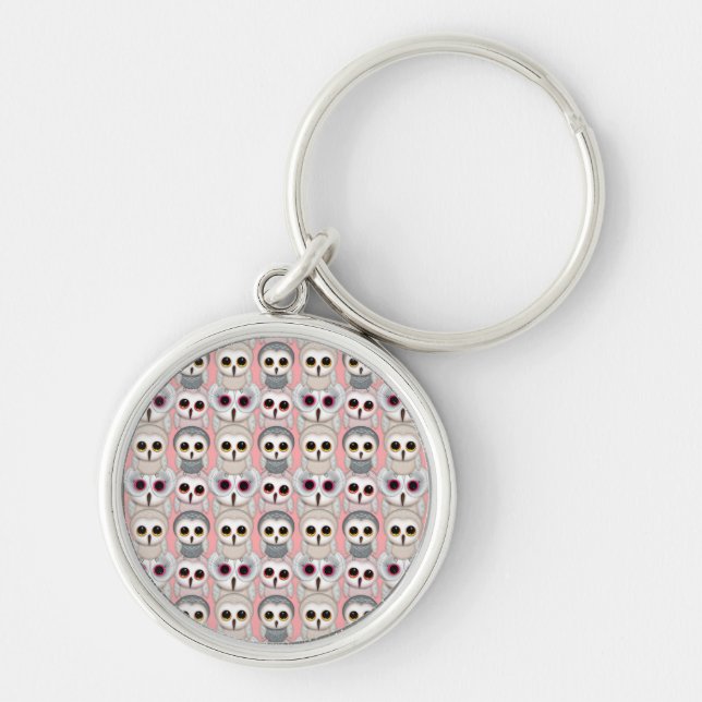 Baby Owls on Pink Pattern Keychain (Front)