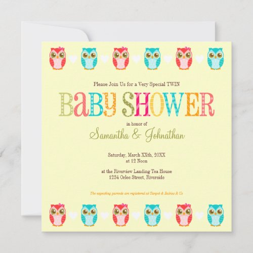 Baby Owls - One of Each! Twins Shower Invitation