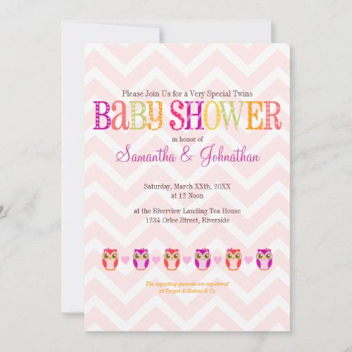 Baby Owls - Twin Girls Baby Shower Invitation
