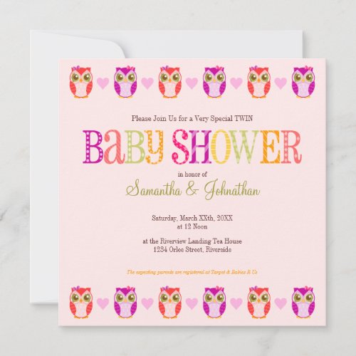 Baby Owls - Twin Girls Shower Invitation