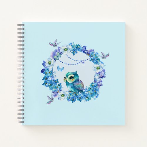 Baby owls with flowers and stars notebook