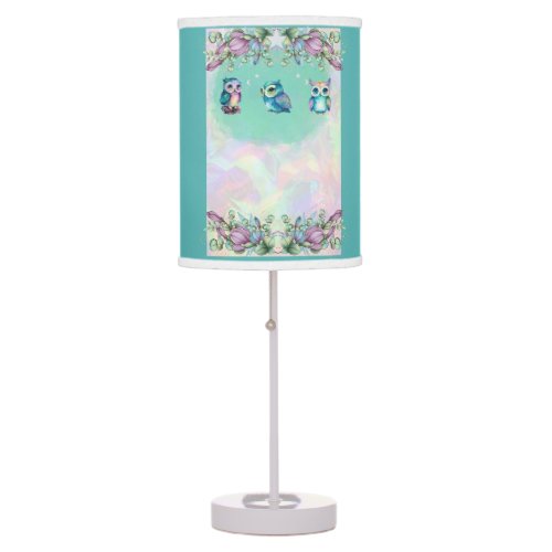 Baby owls with flowers and stars table lamp