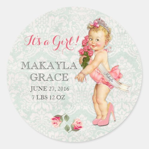 Baby Pageant Princess Girl Customize Name Classic Round Sticker