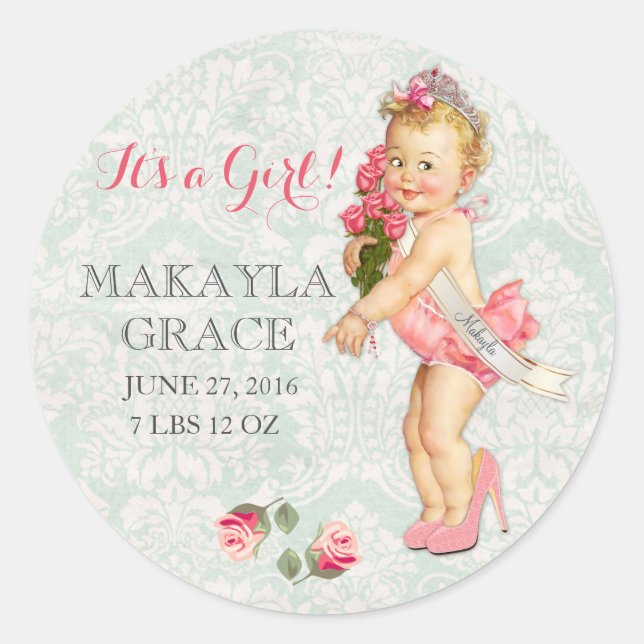 Baby Pageant Princess Girl Customize Name Classic Round Sticker (Front)