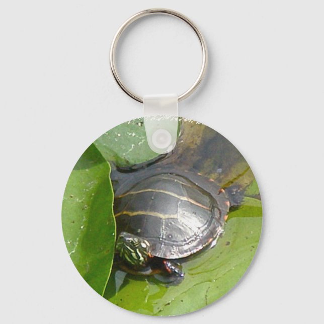 Baby Painted Turtle on Lilypad Items Keychain (Front)