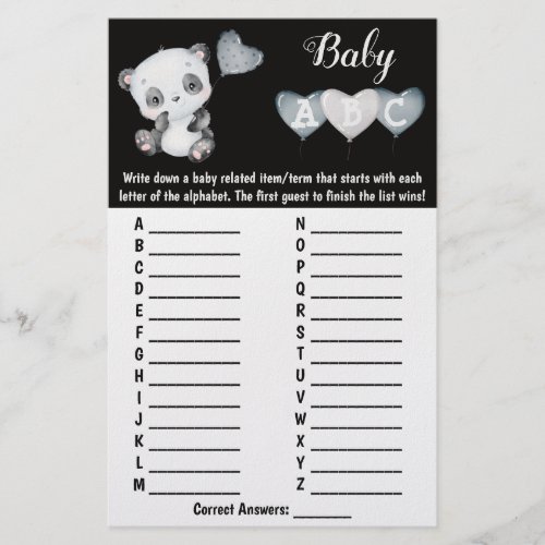 Baby Panda ABC Baby Shower Game Card Flyer