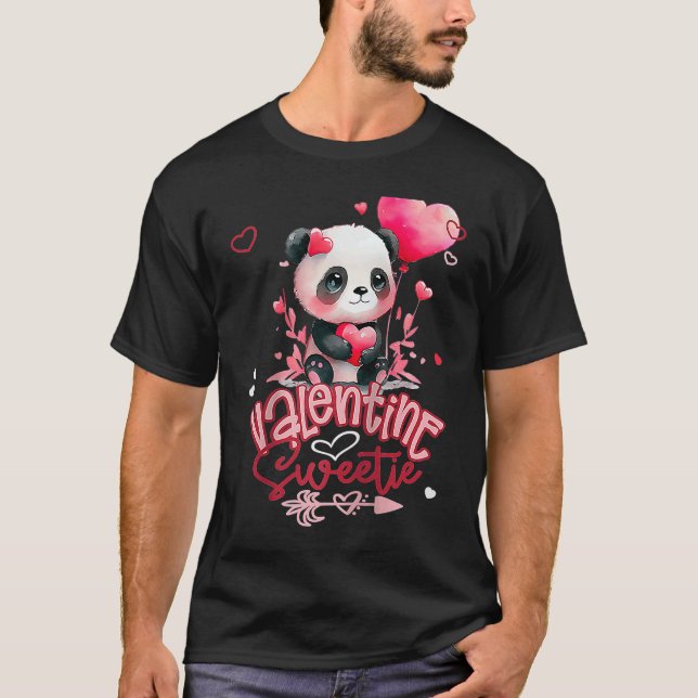 Baby Panda Adorable Valentine Sweetie With Hearts  T-Shirt (Front)