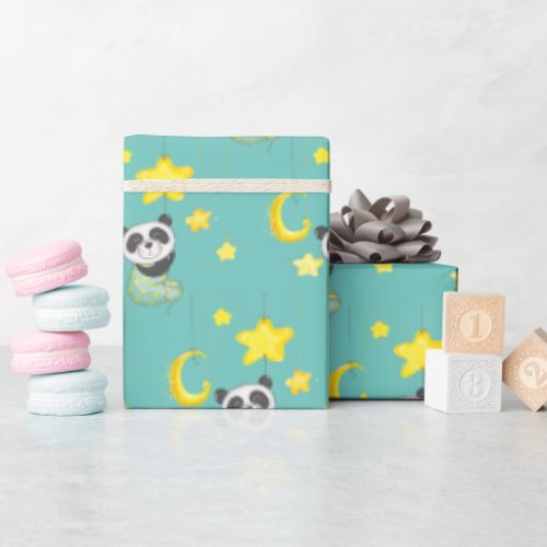 Baby Panda and Moon and Stars Wrapping Paper