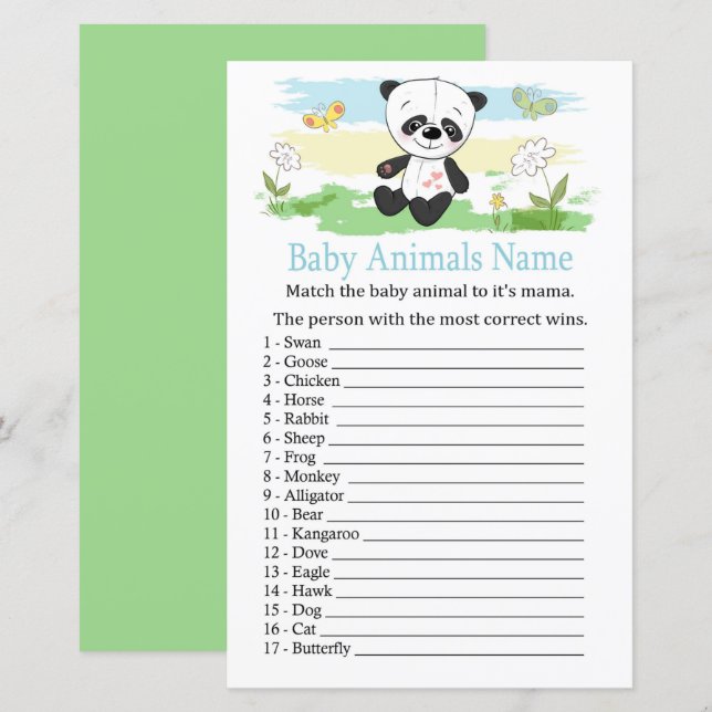 Baby panda Baby Animals Name Game (Front/Back)