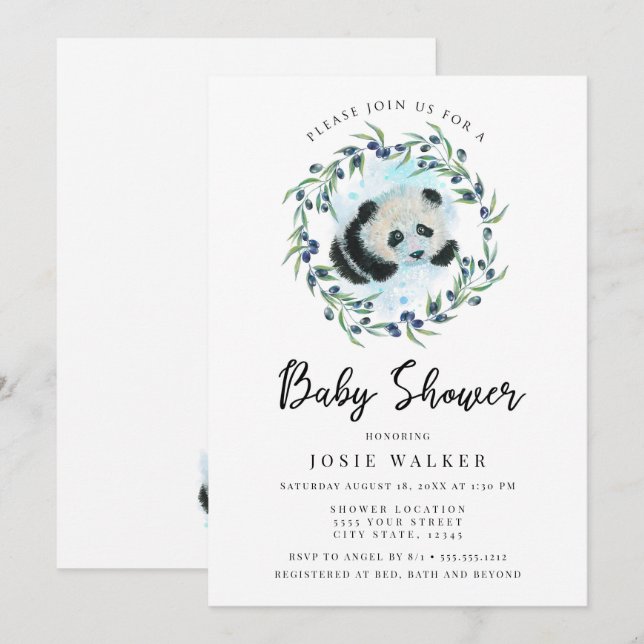 Baby Panda, Baby Shower Invitation (Front/Back)