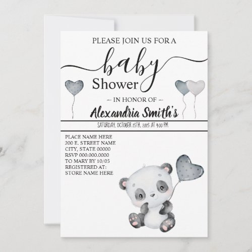 Baby Panda  Baby Shower Invitation