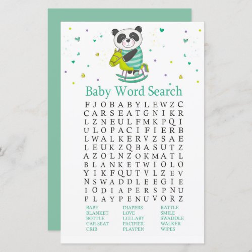 Baby Panda Baby Shower Word Search Game