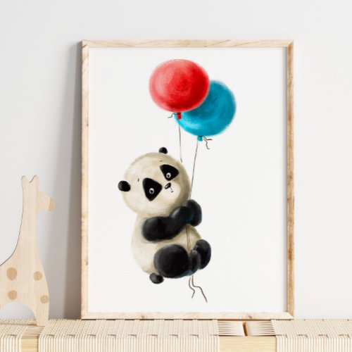 Baby Panda Balloon Print  Panda Watercolor Print