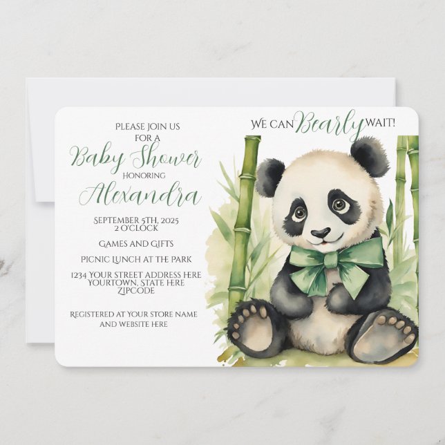Baby Panda Bear Bearly Wait Baby Shower Invitation (Front)