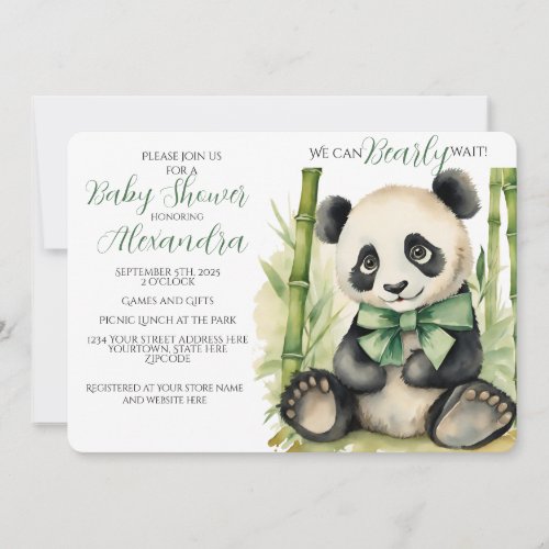 Baby Panda Bear Bearly Wait Baby Shower Invitation