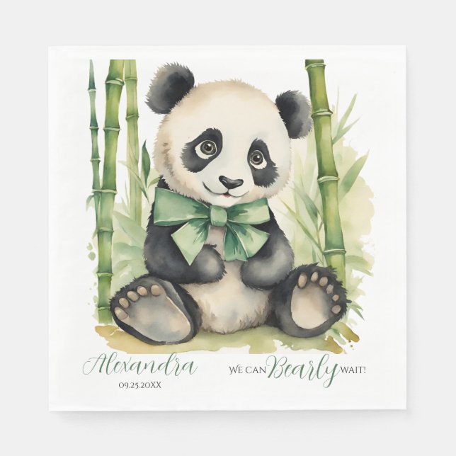 Baby Panda Bear Bearly Wait Baby Shower Napkins (Front)