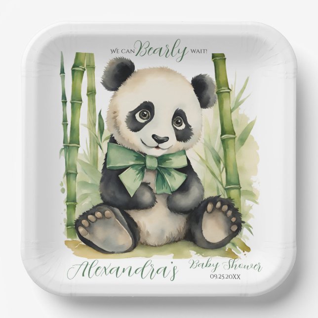 Baby Panda Bear Bearly Wait Baby Shower Paper Plates (Front)