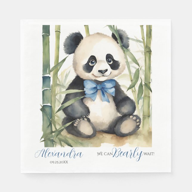 Baby Panda Bear Bearly Wait Boy Baby Shower Napkins (Front)