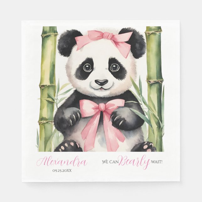 Baby Panda Bear Bearly Wait Girls Baby Shower Napkins (Front)