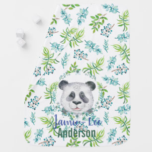 Baby Panda Bear Blue Leaves Boys Named Swaddle Blanket