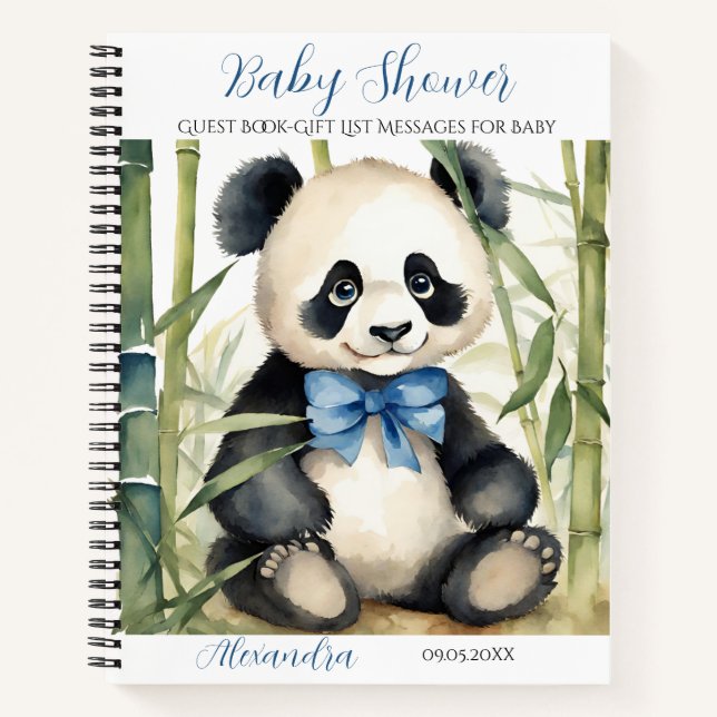 Baby Panda Bear Boy Baby Shower Guest Gift List Notebook (Front)