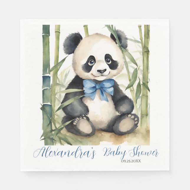 Baby Panda Bear Boy Baby Shower Napkins (Front)