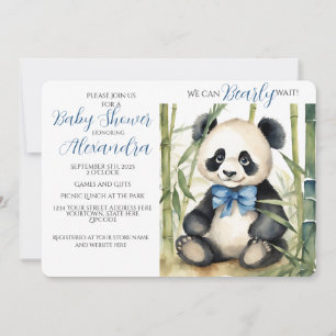 Baby Panda Bear Boy Bearly Wait Baby Shower Invitation