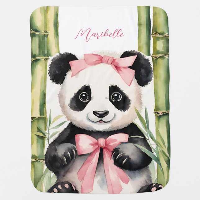 Baby Panda Bear Girl Baby Blanket (Front)