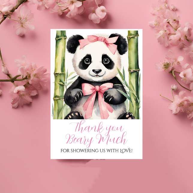 Baby Panda Bear Girls Baby Shower Thank You Card (Creator Uploaded)