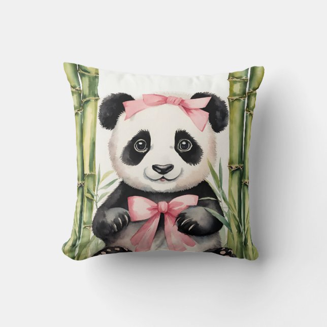 Baby Panda Bear Girls Throw Pillow (Front)