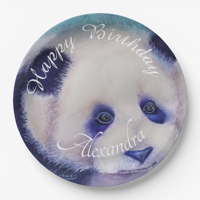 Baby Panda Bear Happy Birthday Paper Plates (Front)