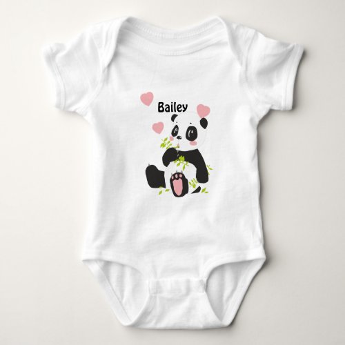 Baby Panda Bear Pink Hearts Custom Baby Bodysuit