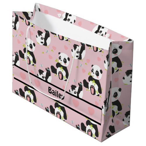 Baby Panda Bear Pink Hearts Custom Large Gift Bag