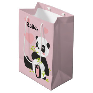 Baby Panda Bear Pink Hearts Custom Medium Gift Bag