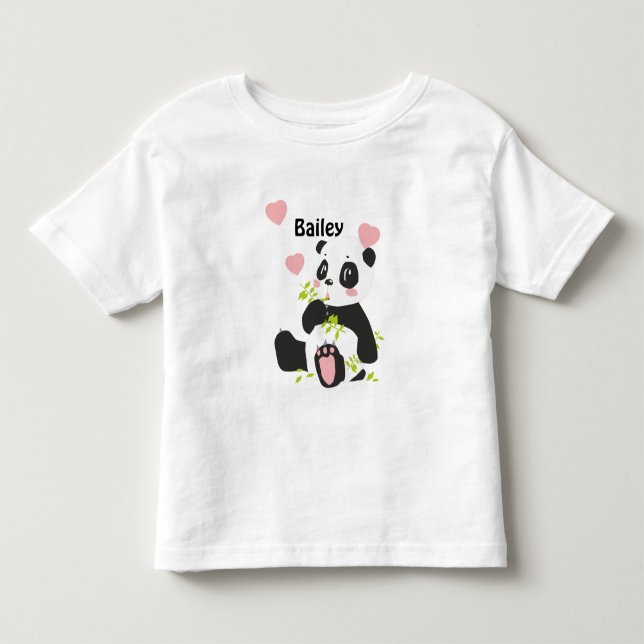 Baby Panda Bear Pink Hearts Custom Toddler T-shirt (Front)