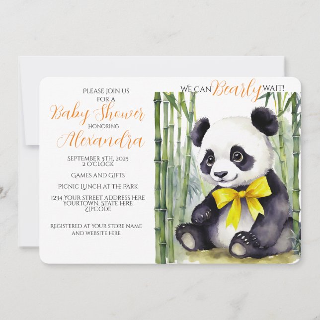 Baby Panda Bearly Wait Baby Shower Invitation (Front)