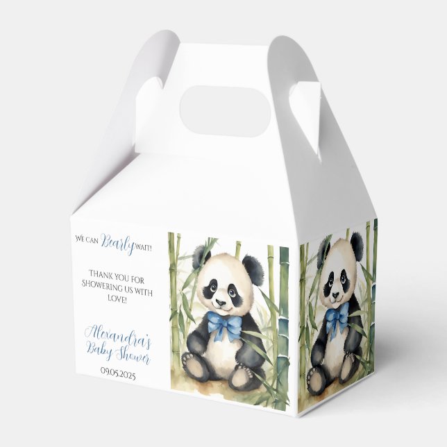 Baby Panda Boy Bear Bearly Wait Baby Shower Favor Boxes (Front Side)