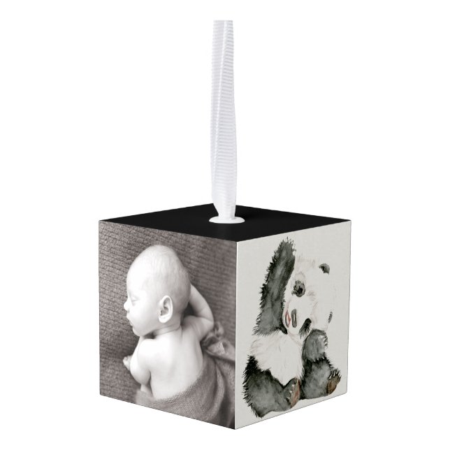 Baby Panda | Cute & Furry Cube Ornament (Back Angled)