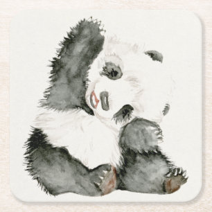 Baby Panda Cute & Furry Square Paper Coaster