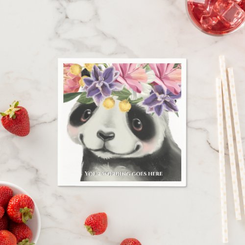 Baby panda cute jungle watercolor floral tiara   napkins