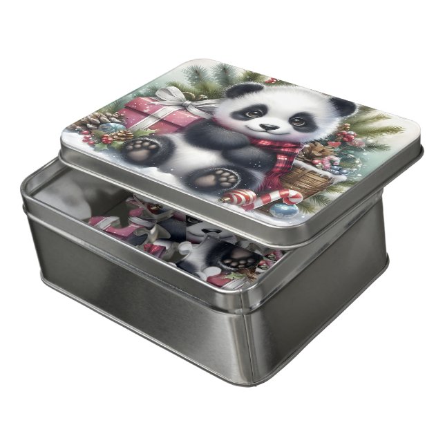 Baby Panda For Christmas  Jigsaw Puzzle (Lid Open)