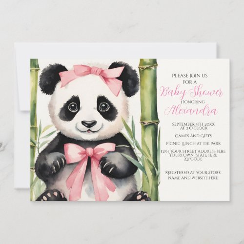 Baby Panda Girl Baby Shower Invitation