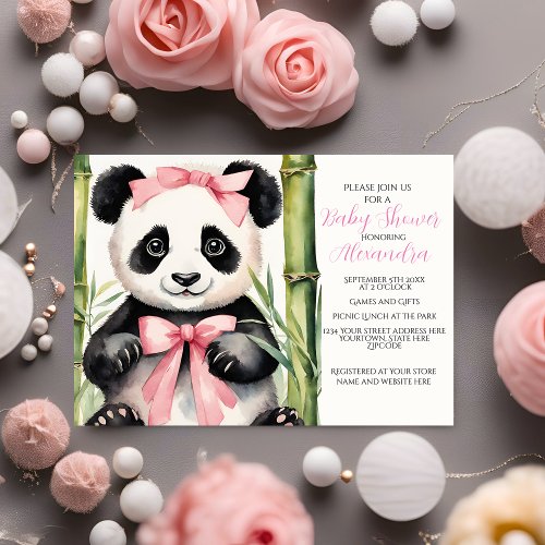 Baby Panda Girl Baby Shower Invitation