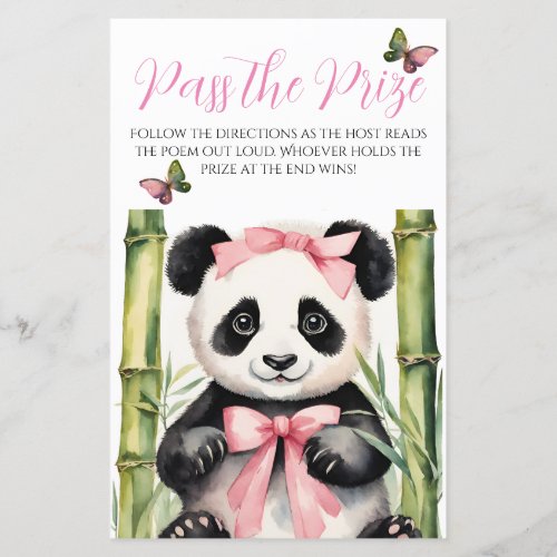 Baby Panda Girl Baby Shower Pass the Prize Game