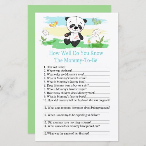 Baby panda How well do you know baby shower game