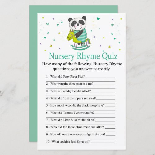 Baby Panda Nursery Rhyme Quiz baby shower game