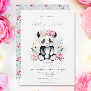 Baby Panda Peonies Jungle Baby Shower Invitation